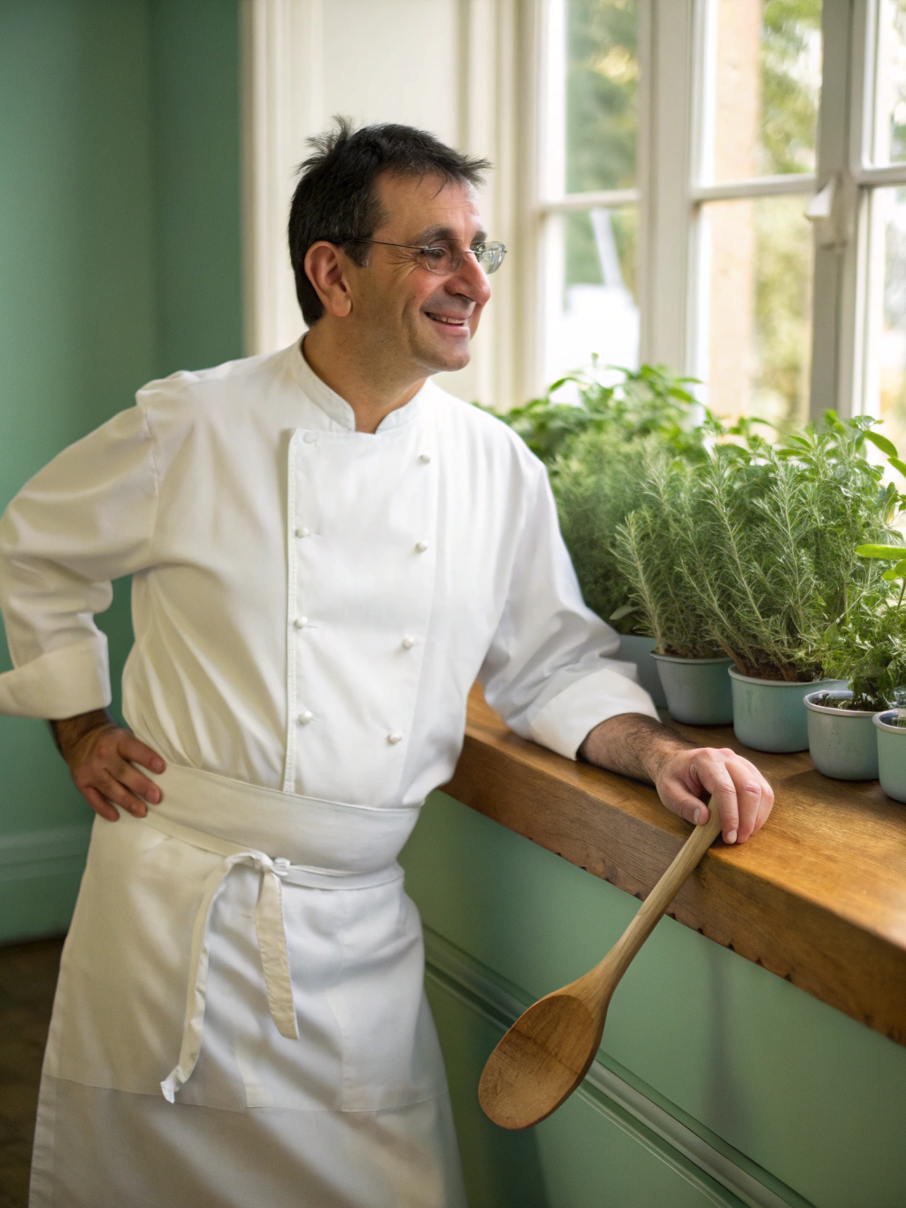 Chef wearing stylish apron in modern kitchen